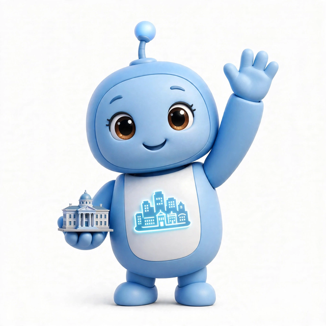 CivicAgent mascot — a robot dressed for the job