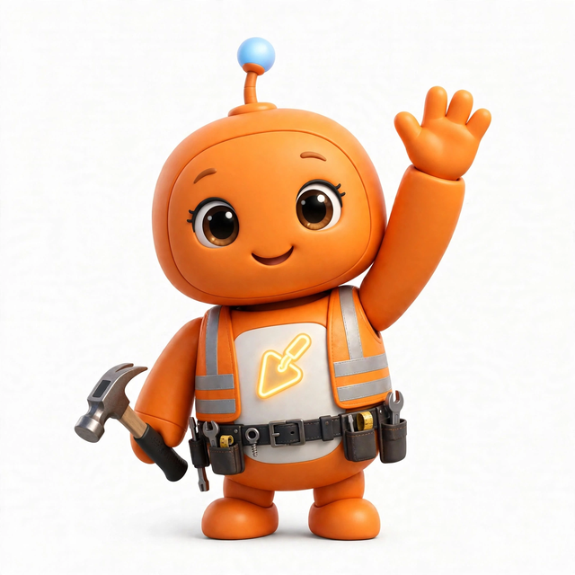 ConstructionAgent mascot — a robot dressed for the job