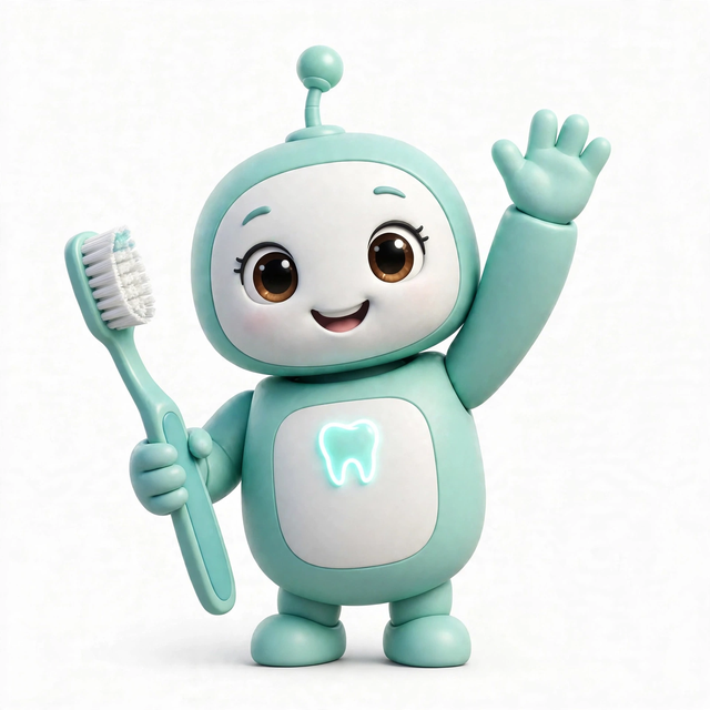 DentalAgent mascot — a robot dressed for the job
