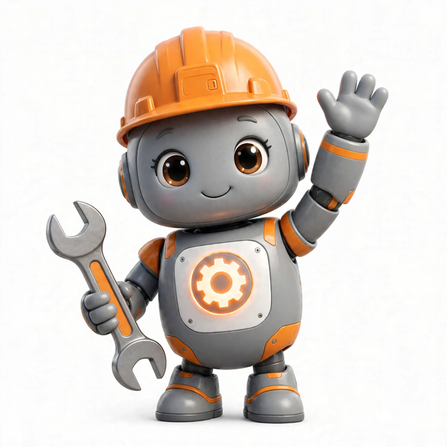 FactoryAgent mascot — a robot dressed for the job