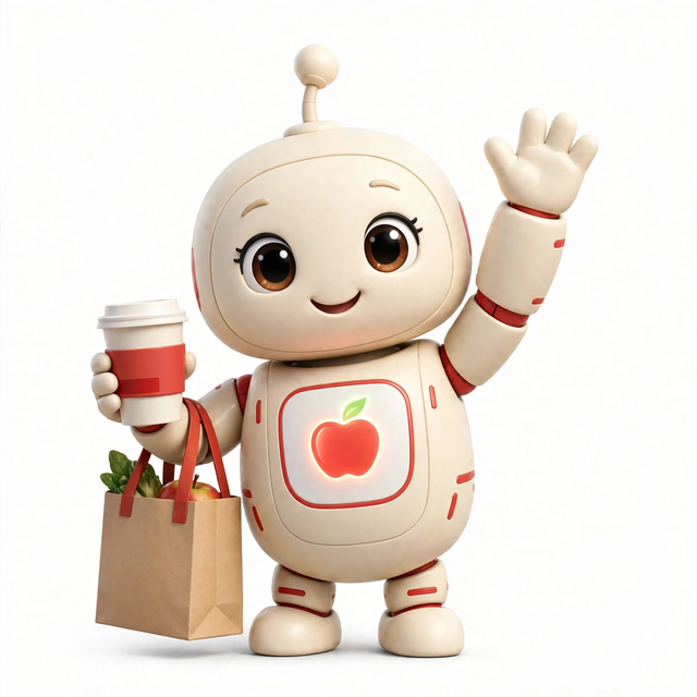 FoodAgent mascot — a robot dressed for the job