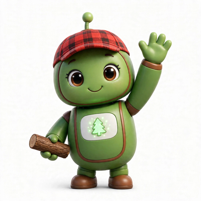 ForestAgent mascot — a robot dressed for the job