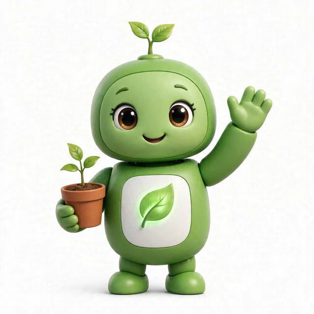 GreenAgent mascot — a robot dressed for the job