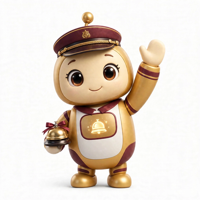 HotelAgent mascot — a robot dressed for the job