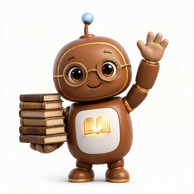 LibraryAgent mascot — a robot dressed for the job