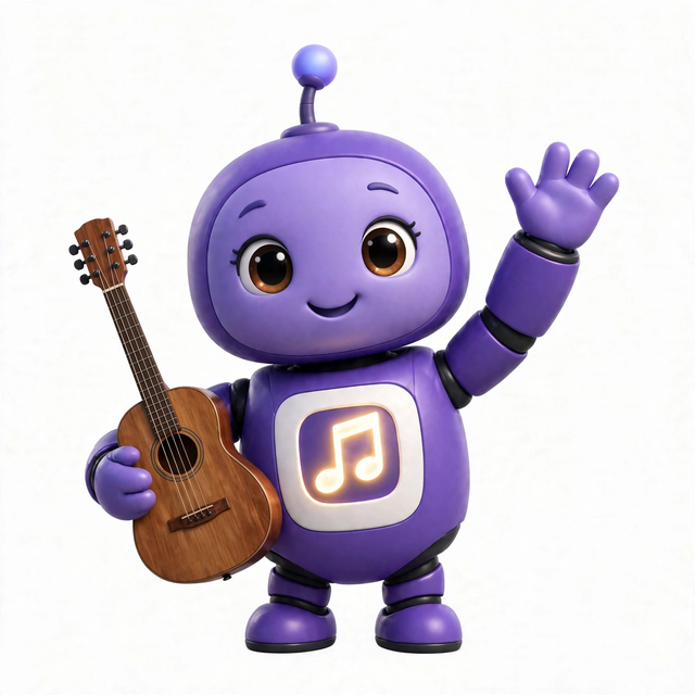 MusicAgent mascot — a robot dressed for the job