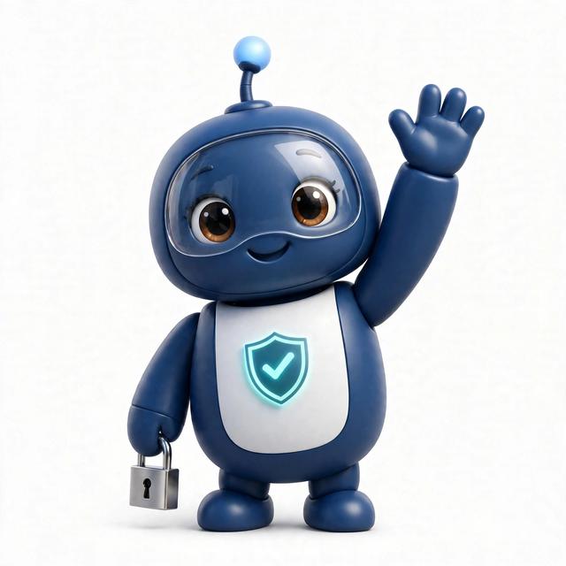 ShieldAgent mascot — a robot dressed for the job