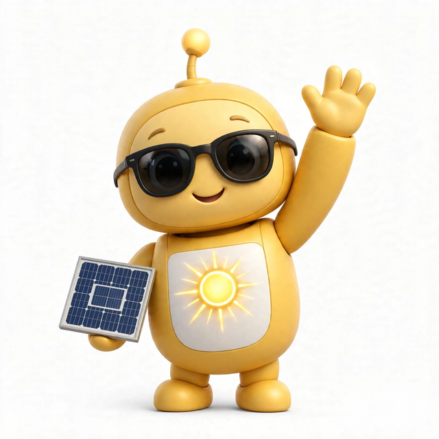 SolarAgent mascot — a robot dressed for the job