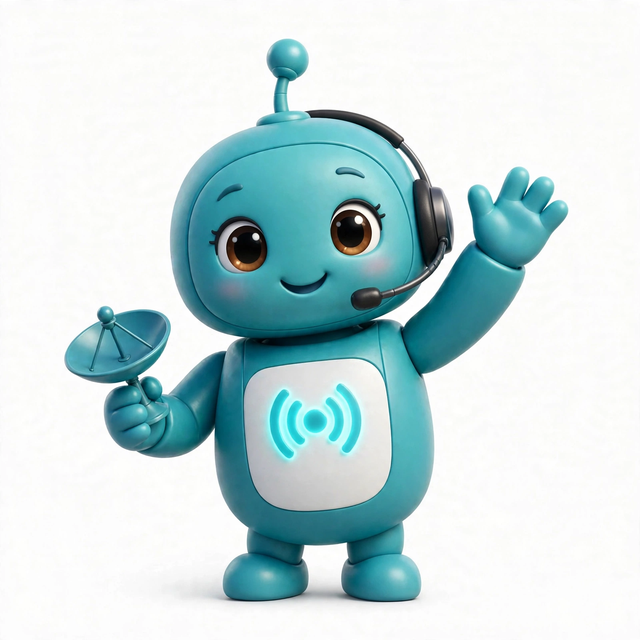 TelecomAgent mascot — a robot dressed for the job