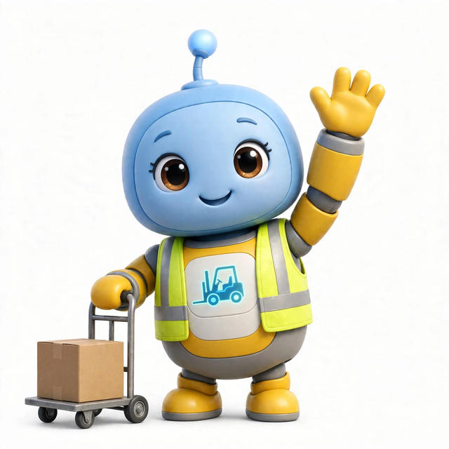 WarehouseAgent mascot — a robot dressed for the job
