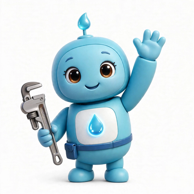 WaterAgent mascot — a robot dressed for the job