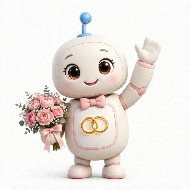 WeddingAgent mascot — a robot dressed for the job