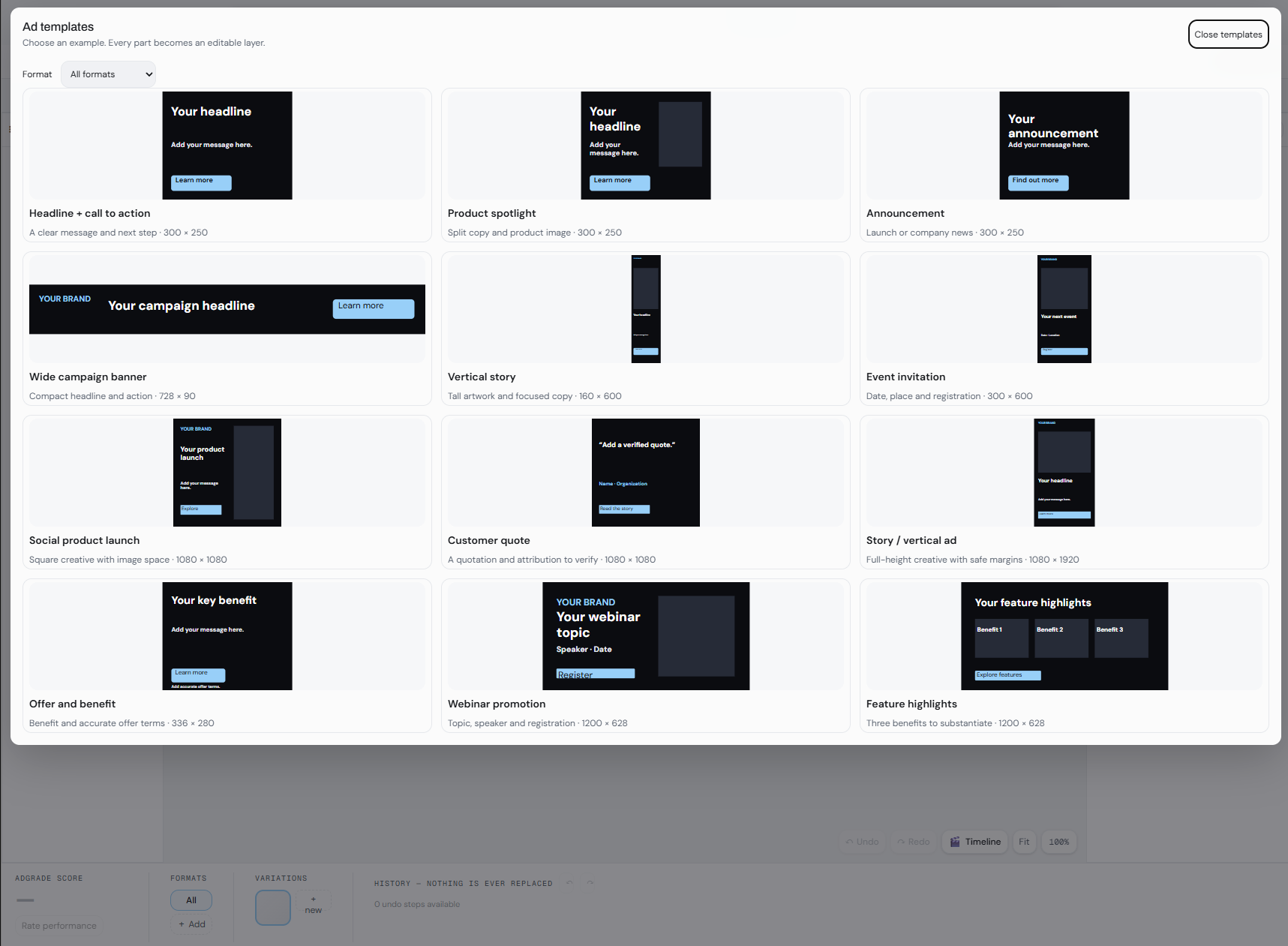 Start from a template — every part becomes an editable layer.