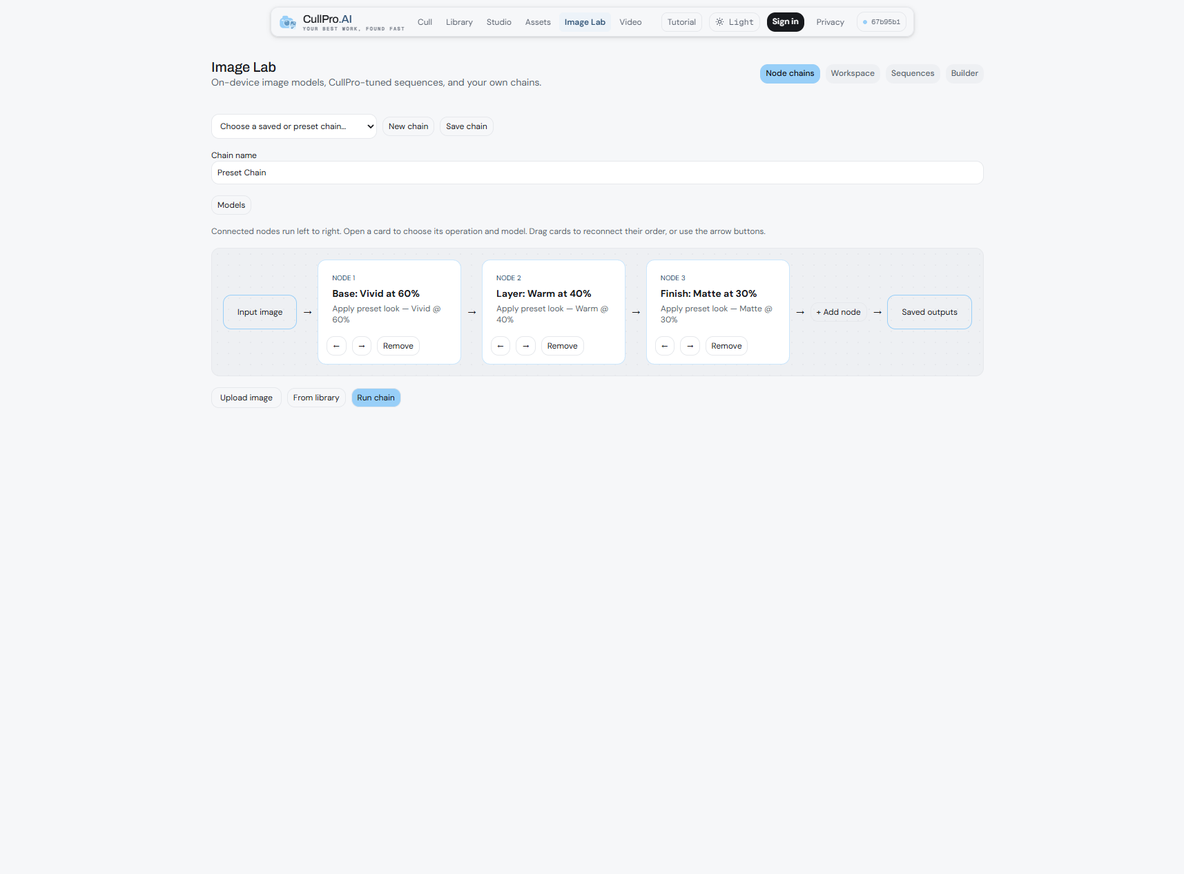 The Image Lab: chain models into custom looks with node cards.